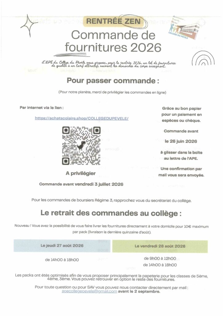 Fournitures scolaires 2026-2027