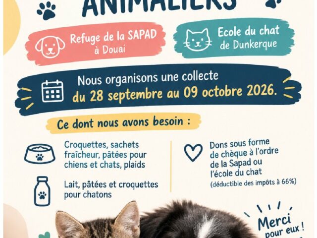 📢 Collecte solidaire pour les animaux – Du 28 septembre au 9 octobre 2026